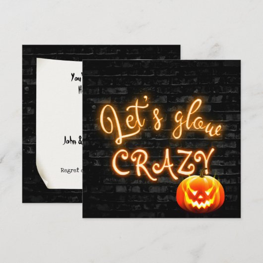 ハロウィンパーティー用ネオンサイン ジャックオランタン 招待状 (正面/裏面)