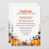 ハロウィンパーティー秋フローラカボチャ&キャンドル 招待状 (正面/裏面)