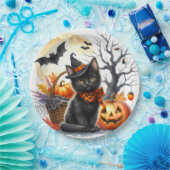 ハロウィンパーティー紙皿 かぼちゃと黒猫 ペーパープレート (パーティー)