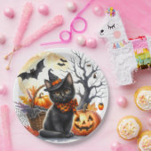ハロウィンパーティー紙皿 かぼちゃと黒猫 ペーパープレート (パーティー)