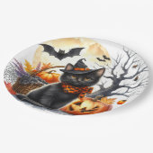 ハロウィンパーティー紙皿 かぼちゃと黒猫 ペーパープレート (アングル)