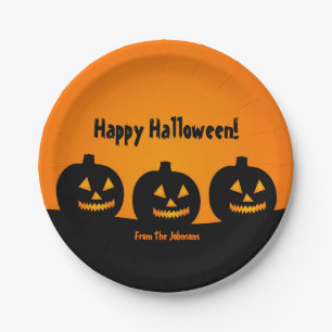 ハロウィンパーティー紙皿 かぼちゃ3個 ペーパープレート