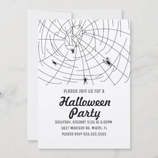 ハロウィンパーティー蜘蛛の落書きクラフト 招待状 (正面)
