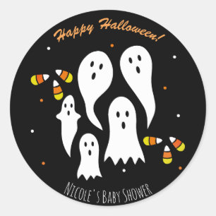 ハロウィンパーティー おばけ キャンディコーン 黒 オレンジ ラウンドシール