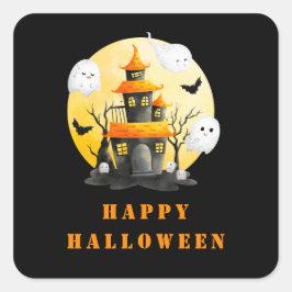 ハロウィンパーティー お化け屋敷と幽霊 スクエアシール
