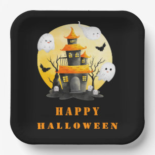 ハロウィンパーティー お化け屋敷と幽霊 ペーパープレート