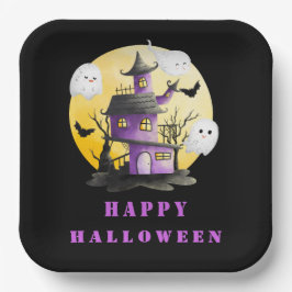 ハロウィンパーティー お化け屋敷と幽霊 ペーパープレート
