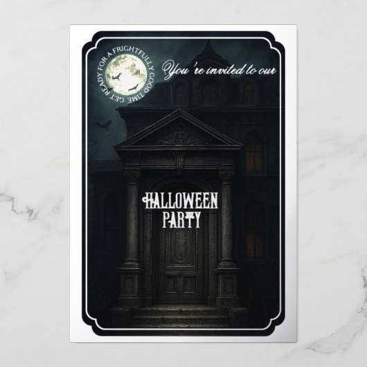 ハロウィンパーティー - お化け屋敷と満月 箔招待状 (正面)