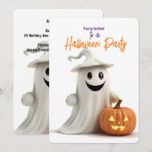 ハロウィンパーティー かぼちゃで微笑むお化け 招待状 (正面/裏面)