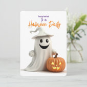 ハロウィンパーティー かぼちゃで微笑むお化け 招待状 (スタンド正面)