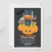 ハロウィンパーティー かぼちゃとコウモリのカスタムデザイン 招待状 (正面)