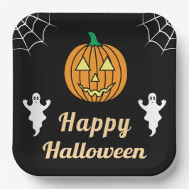 ハロウィンパーティー かわいいおばけとカボチャとクモの巣 ペーパープレート