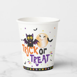 ハロウィンパーティー かわいいコウモリと月 お菓子をくれなきゃイタズラしちゃうぞ 紙コップ