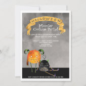 ハロウィンパーティー かわいいモンスター 招待状 (正面)