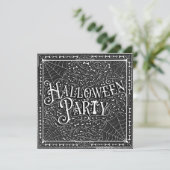 ハロウィンパーティー クモの巣と骨 黒と白 招待状 (スタンド正面)