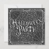 ハロウィンパーティー クモの巣と骨 黒と白 招待状 (正面)