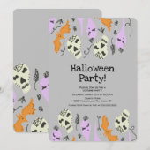 ハロウィンパーティー グレー ドクロ スカル コスチューム 招待状 (正面/裏面)