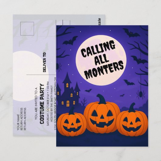 ハロウィンパーティー コスチューム 招待状 はがき 子供 (正面/裏面)