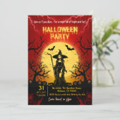 ハロウィンパーティー ゴシックウィッチ 満月 コウモリ 怖い 招待状 (スタンド正面)