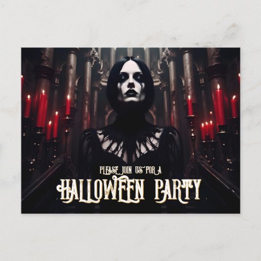 ハロウィンパーティー – ゴシックダーク招待状 シーズンポストカード (正面)