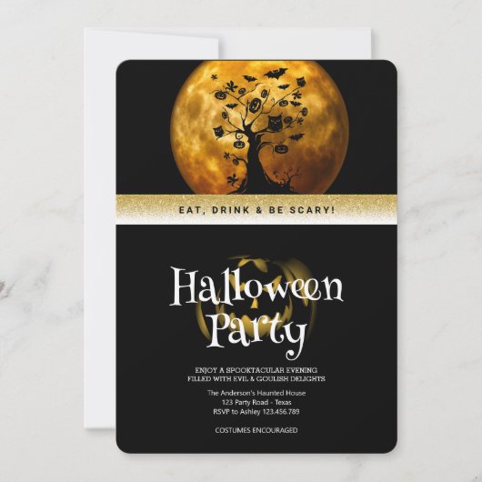 ハロウィンパーティー ゴシックファンタジー ムーン 招待状 (正面)