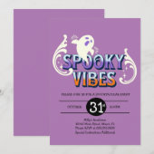 ハロウィンパーティー ゴースト スプーキーヴィブス 誕生日 パープル 招待状 (正面/裏面)