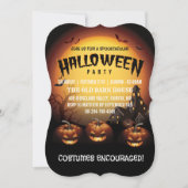 ハロウィンパーティー　ジャック・オ・ランタンとコウモリ 招待状 (正面)
