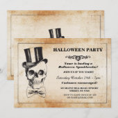 ハロウィンパーティー スカル トップハット 蝶ネクタイ 幽霊 招待状 (正面/裏面)
