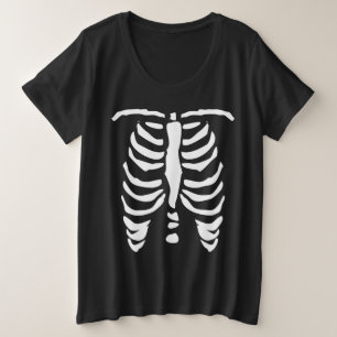 ハロウィンパーティー スケルトン 骸骨 リブケージ プリント プラスサイズTシャツ