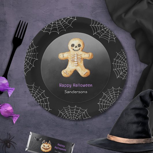 ハロウィンパーティー スケルトン 黒い紙 ペーパープレート