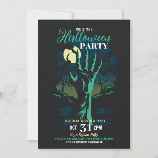 ハロウィンパーティー ゾンビ墓地パーティー 招待状 (正面)