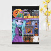 ハロウィンパーティー ブラックキャット かわいい魔女 お化け屋敷 カード (黄色い花)