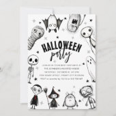 ハロウィンパーティー ブラック＆ホワイト 招待状 (正面)