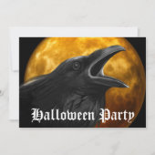 ハロウィンパーティー 不気味な黒いワタリガラスと満月 招待状 (正面)