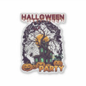 ハロウィンパーティー 幽霊の家の木 カボチャ 黒 シール (正面)