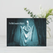 ハロウィンパーティー 怖い幽霊 濃い青の夜 黒 招待状 (スタンド正面)