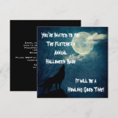 ハロウィンパーティー 遠吠えする狼と満月 招待状 (正面/裏面)