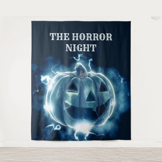 ハロウィンパーティー 邪悪な青いかぼちゃのホラー怖い タペストリー (正面)