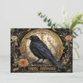 ハロウィンパーティー 邪悪な黒いカラス オレンジの花 招待状 (スタンド正面)