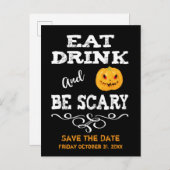 ハロウィンパーティー 食べたり飲んだり怖がったり かぼちゃの顔 案内ポストカード (正面/裏面)