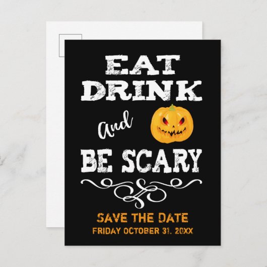 ハロウィンパーティー 食べて飲んで怖がろう かぼちゃの顔 案内ポストカード (正面/裏面)