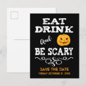 ハロウィンパーティー 食べ飲みして怖がろう かぼちゃの顔 案内ポストカード (正面/裏面)