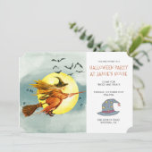 ハロウィンパーティー 魔女のほうき 月夜 招待状 (スタンド正面)