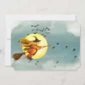 ハロウィンパーティー 魔女のほうき 月夜 招待状 (裏面)