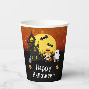 ハロウィンパーティー 魔女 おばけ オレンジ 紙コップ