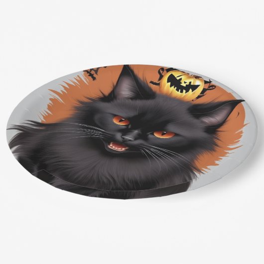 ハロウィンパーティー 黒猫 ペーパープレート (アングル)