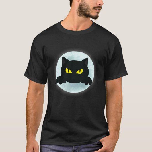 ハロウィンパーティー 黒猫 月 デザイン メンズ Tシャツ (正面)