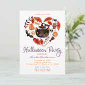 ハロウィンパーティー 黒猫 水彩ファンタジック 招待状 (スタンド正面)