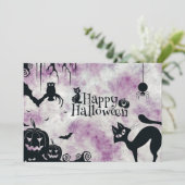 ハロウィンパーティー 黒猫 邪悪なカボチャ 怖いフクロウ 招待状 (スタンド正面)