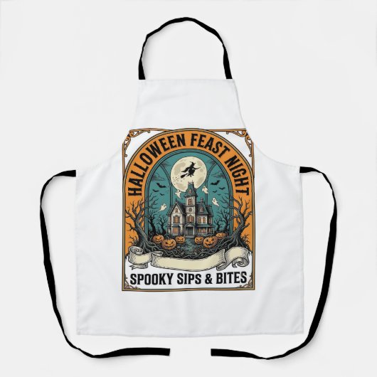 ハロウィンパーティーTシャツ スプーキーな宴 幽霊の館 1 エプロン (正面)